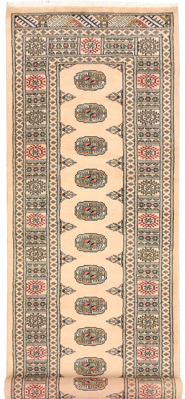 Antique White Pakistani Bokhara Rug 2' 8" x 9' 3" Hand-Knotted | No. QA87239