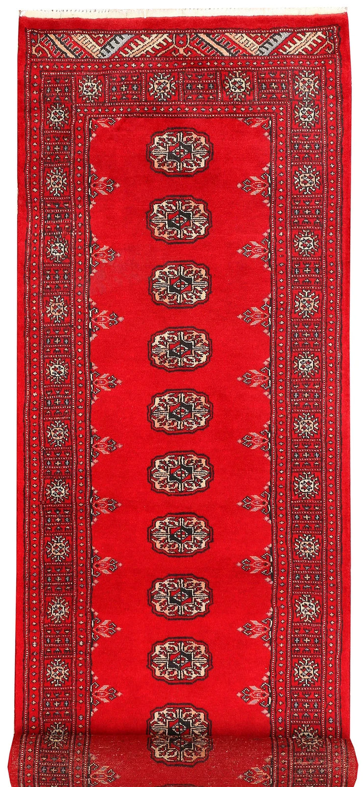 Red Pakistani Bokhara Rug 2' 7" x 9' Hand-Knotted | No. QA87293