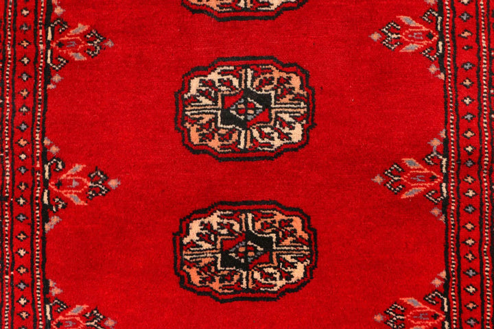 Red Pakistani Bokhara Rug 2' 7" x 9' Hand-Knotted | No. QA87293