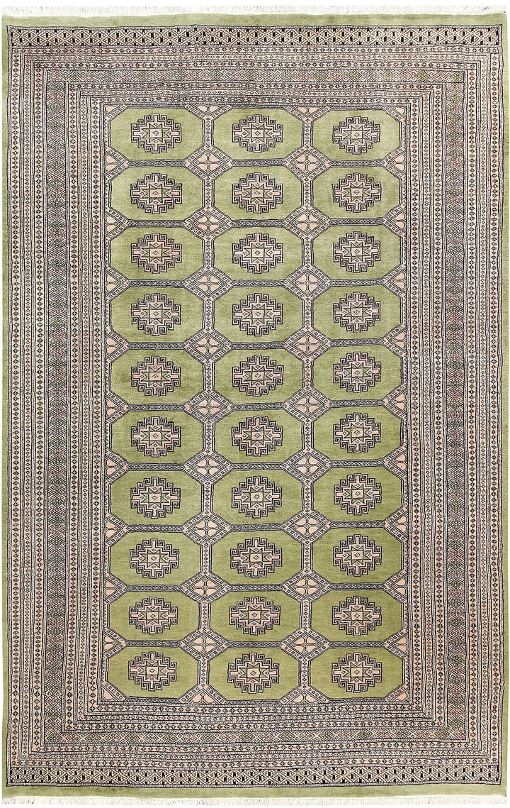 Green Pakistani Jaldar Rug 6' x 9' 3" Hand-Knotted | No. QA87304