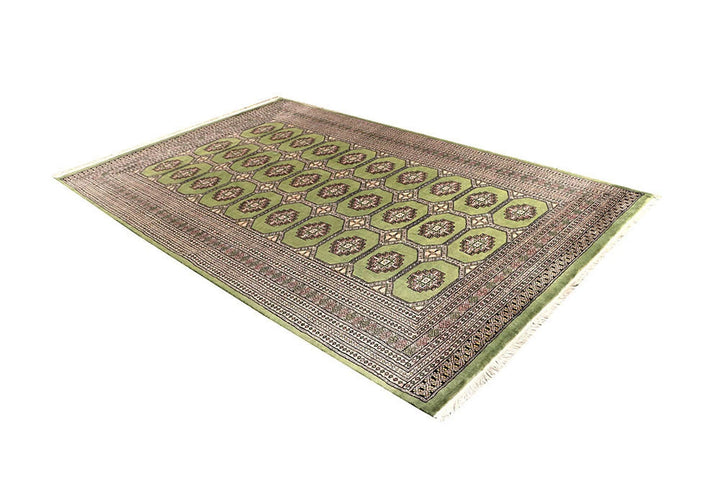 Green Pakistani Jaldar Rug 6' x 9' 3" Hand-Knotted | No. QA87304