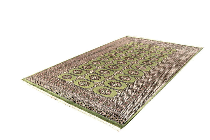Green Pakistani Jaldar Rug 6' x 9' 3" Hand-Knotted | No. QA87304