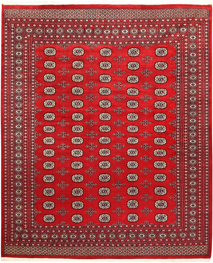 Firebrick Red Pakistani Bokhara Rug 8' 1" x 9' 9" Hand-Knotted | No. QA87408