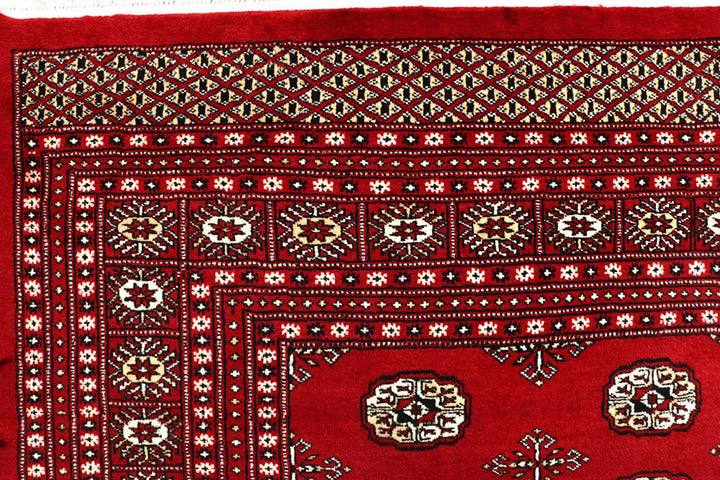 Firebrick Red Pakistani Bokhara Rug 8' 1" x 9' 9" Hand-Knotted | No. QA87408