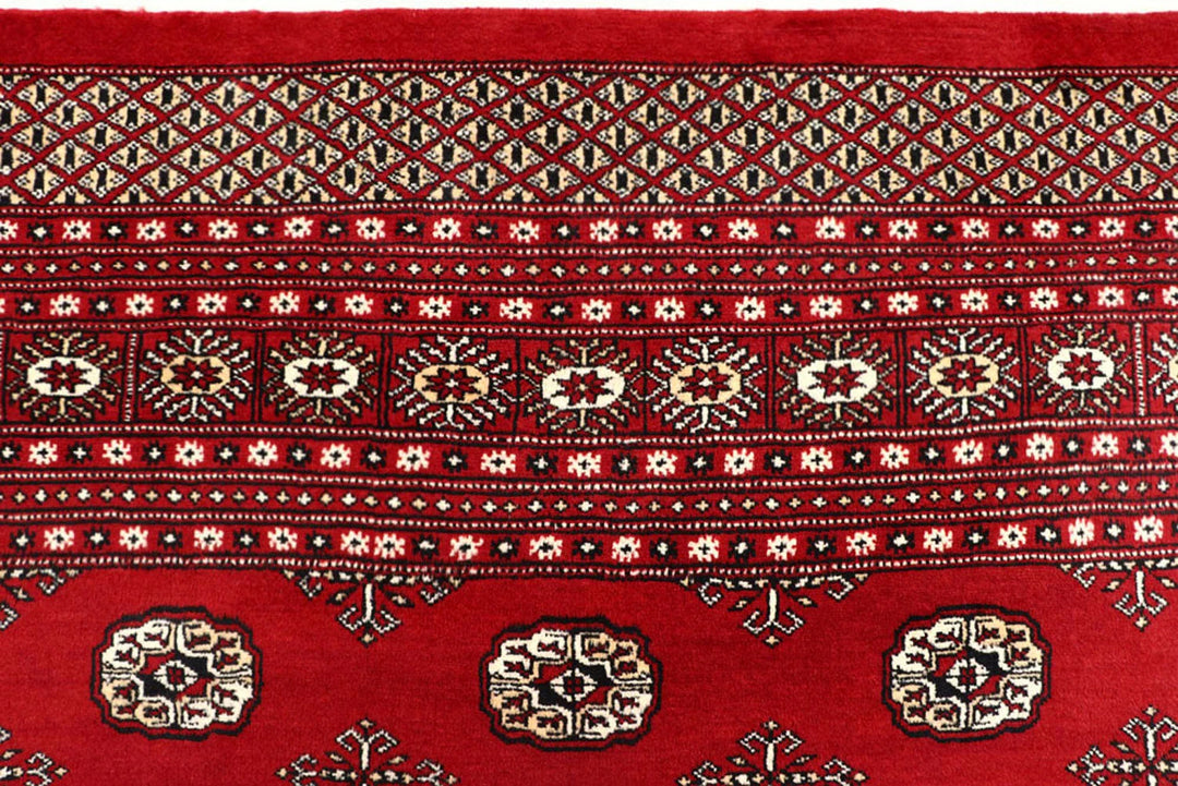 Firebrick Red Pakistani Bokhara Rug 8' 1" x 9' 9" Hand-Knotted | No. QA87408