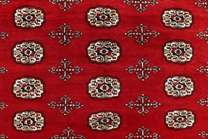 Firebrick Red Pakistani Bokhara Rug 8' 1" x 9' 9" Hand-Knotted | No. QA87408