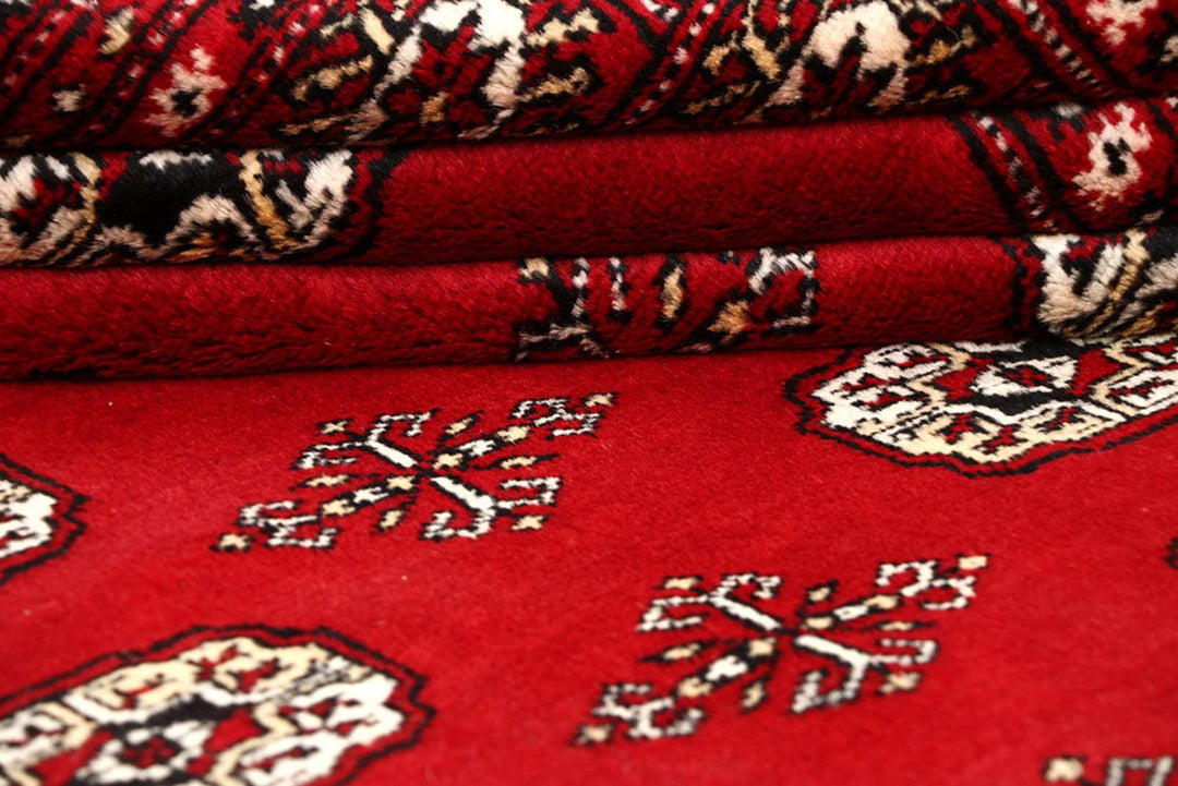 Firebrick Red Pakistani Bokhara Rug 8' 1" x 9' 9" Hand-Knotted | No. QA87408