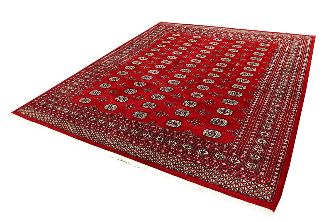 Firebrick Red Pakistani Bokhara Rug 8' 1" x 9' 9" Hand-Knotted | No. QA87408