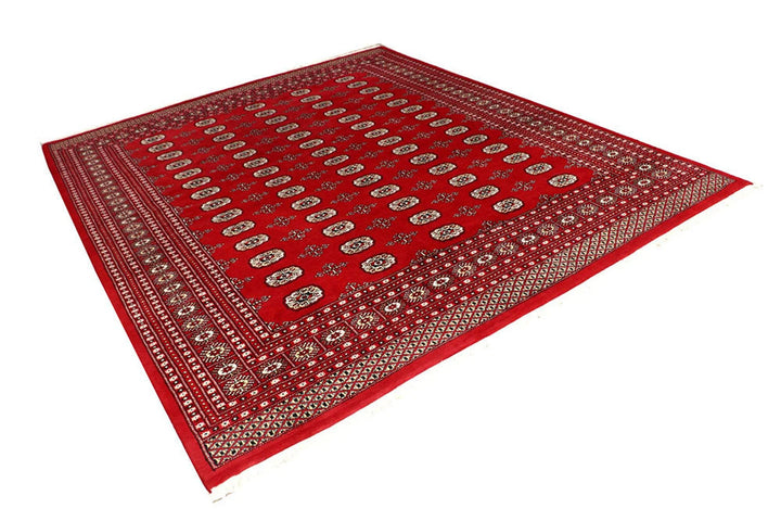 Firebrick Red Pakistani Bokhara Rug 8' 1" x 9' 9" Hand-Knotted | No. QA87408