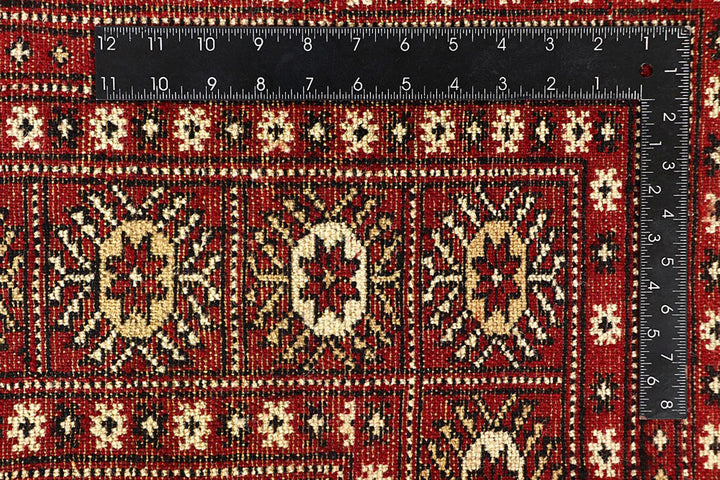 Firebrick Red Pakistani Bokhara Rug 8' 1" x 9' 9" Hand-Knotted | No. QA87408