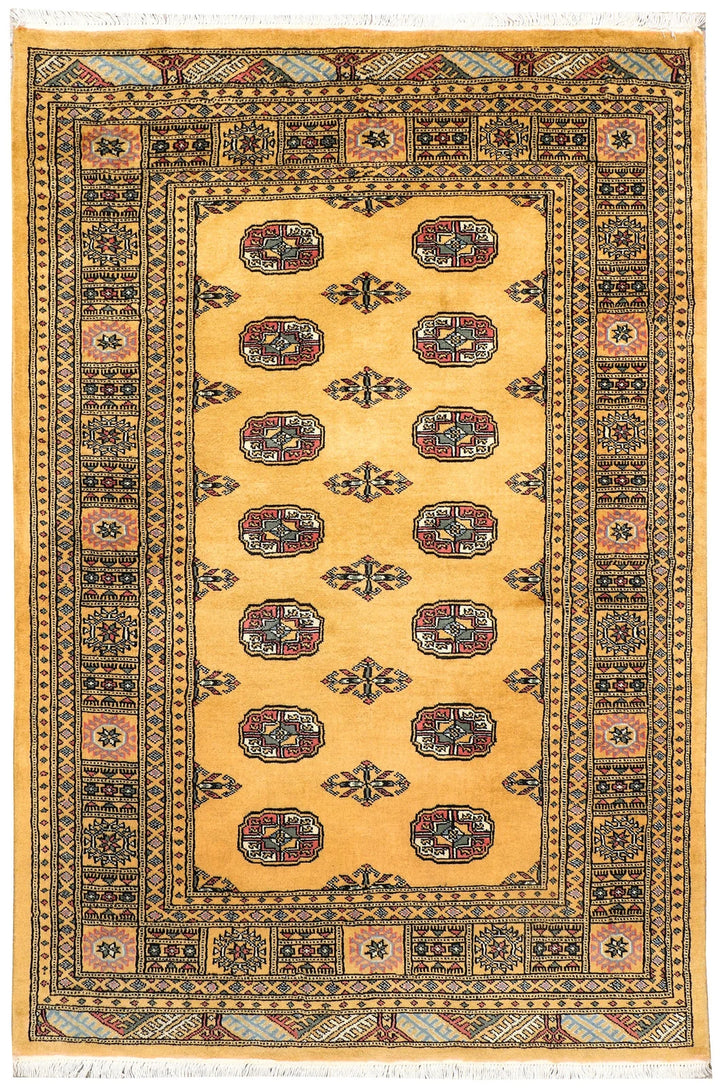 Goldenrod Pakistani Bokhara Rug 4' 1" x 6' 2" Hand-Knotted | No. QA87466