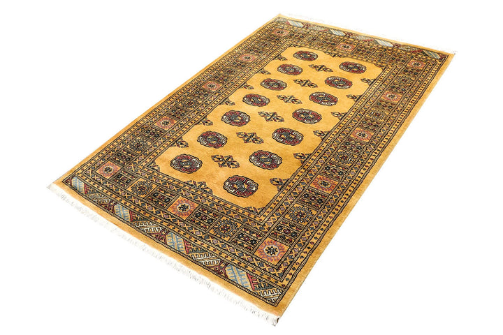 Goldenrod Pakistani Bokhara Rug 4' 1" x 6' 2" Hand-Knotted | No. QA87466