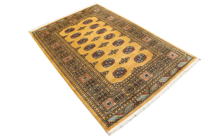 Goldenrod Pakistani Bokhara Rug 4' 1" x 6' 2" Hand-Knotted | No. QA87466