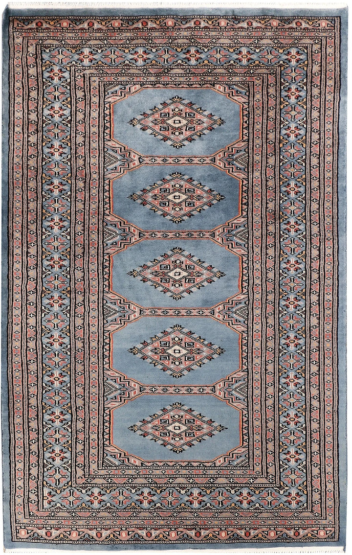 Light Slate Grey Pakistani Jaldar Rug 3' 2" x 4' 11" Hand-Knotted | No. QA87528