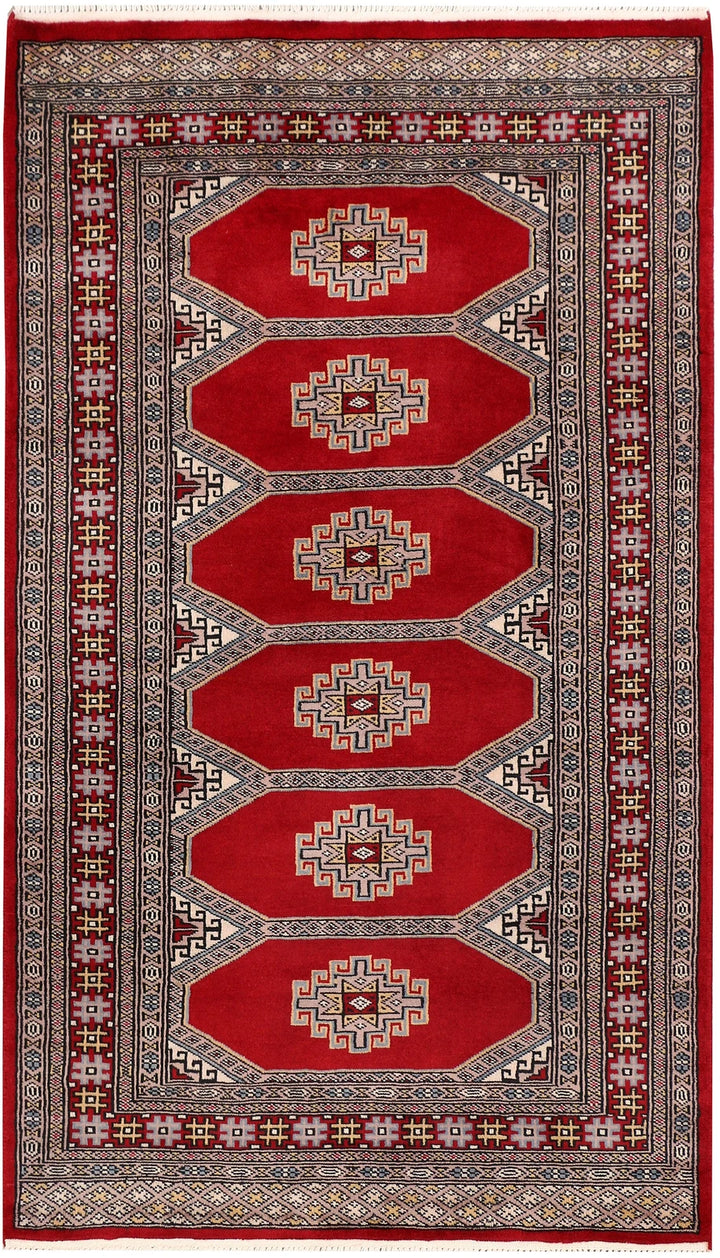 Dark Red Pakistani Jaldar Rug 3' 1" x 5' 3" Hand-Knotted | No. QA87532