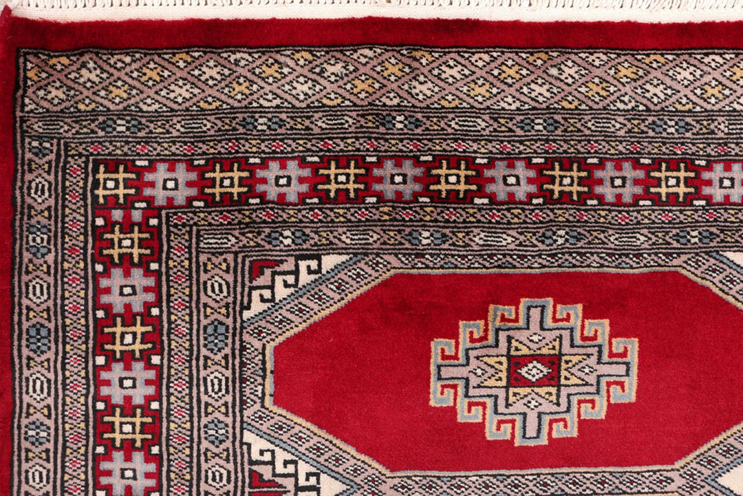 Dark Red Pakistani Jaldar Rug 3' 1" x 5' 3" Hand-Knotted | No. QA87532