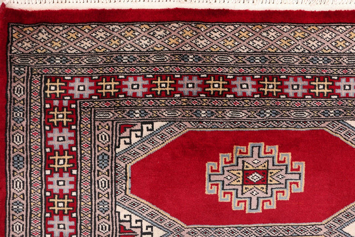 Dark Red Pakistani Jaldar Rug 3' 1" x 5' 3" Hand-Knotted | No. QA87532