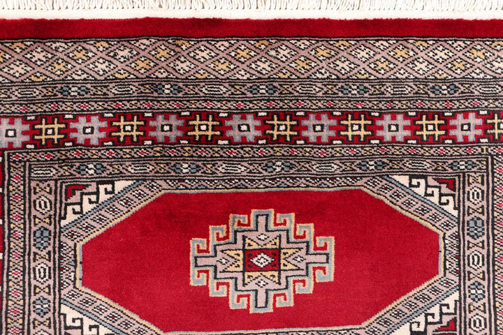 Dark Red Pakistani Jaldar Rug 3' 1" x 5' 3" Hand-Knotted | No. QA87532