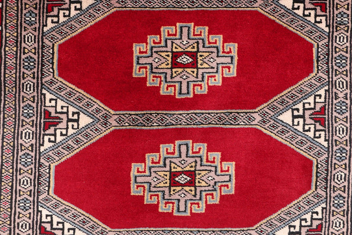 Dark Red Pakistani Jaldar Rug 3' 1" x 5' 3" Hand-Knotted | No. QA87532