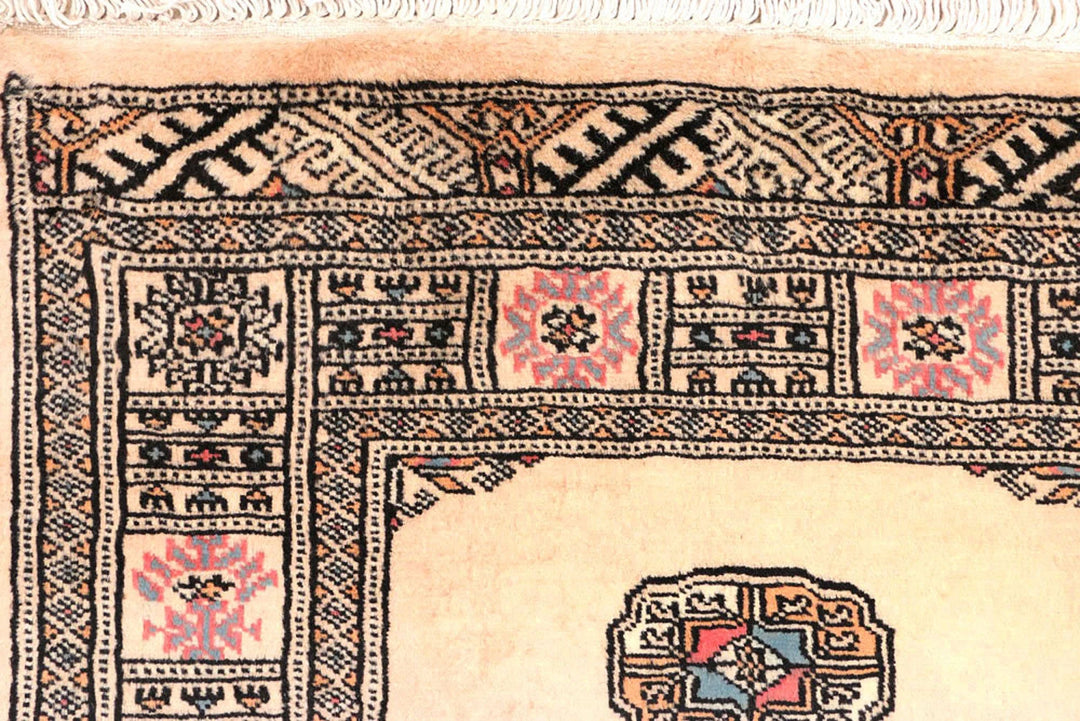 Antique White Pakistani Bokhara Rug 2' 7" x 11' 1" Hand-Knotted | No. QA87684