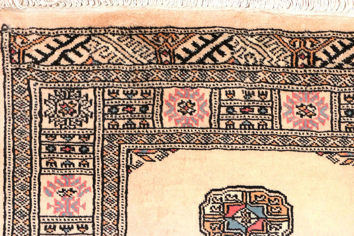 Antique White Pakistani Bokhara Rug 2' 7" x 11' 1" Hand-Knotted | No. QA87684