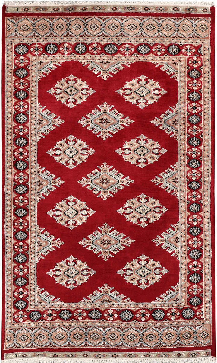 Dark Red Pakistani Jaldar Rug 3' 1" x 5' Hand-Knotted | No. QA87740