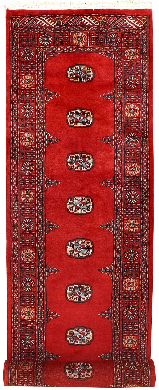 Red Pakistani Bokhara Rug 2' 7" x 10' 2" Hand-Knotted | No. QA87839