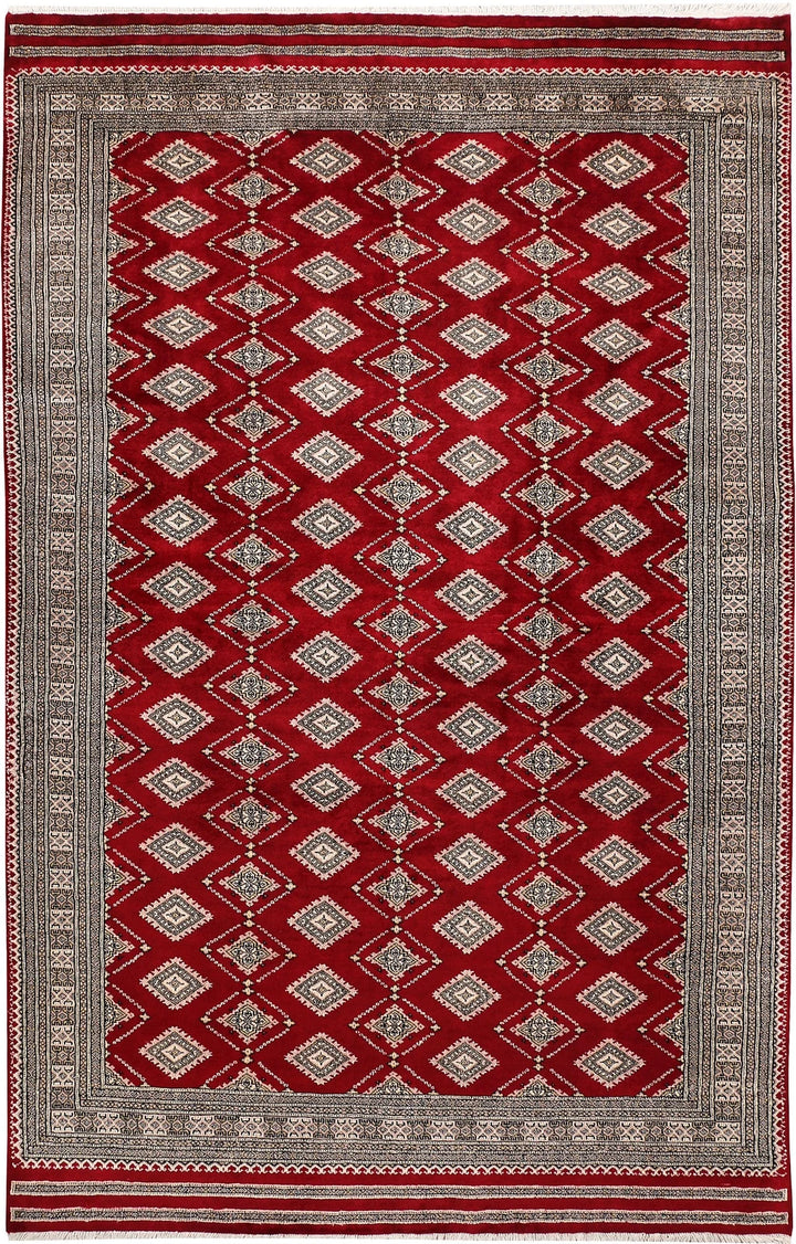 Dark Red Pakistani Jaldar Rug 6' 6" x 10' 2" Hand-Knotted | No. QA87893