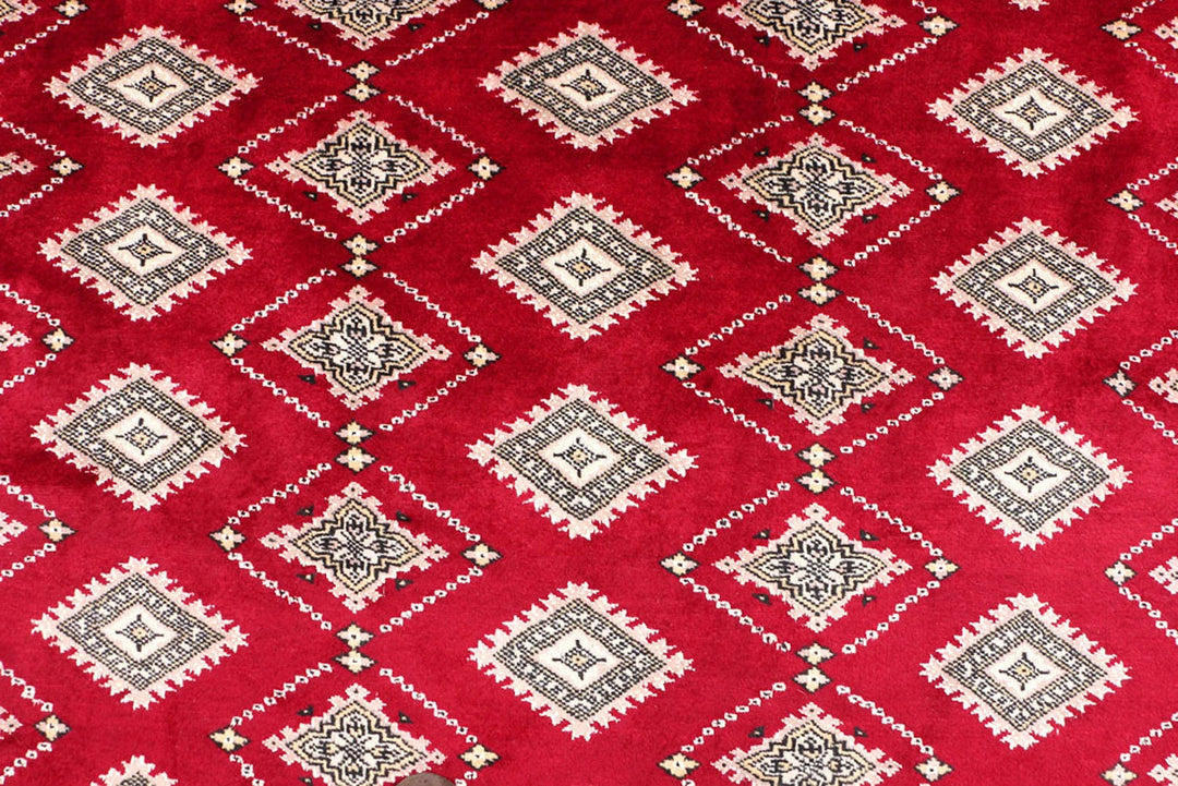 Dark Red Pakistani Jaldar Rug 6' 6" x 10' 2" Hand-Knotted | No. QA87893