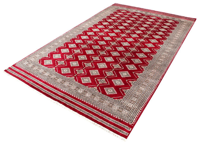 Dark Red Pakistani Jaldar Rug 6' 6" x 10' 2" Hand-Knotted | No. QA87893