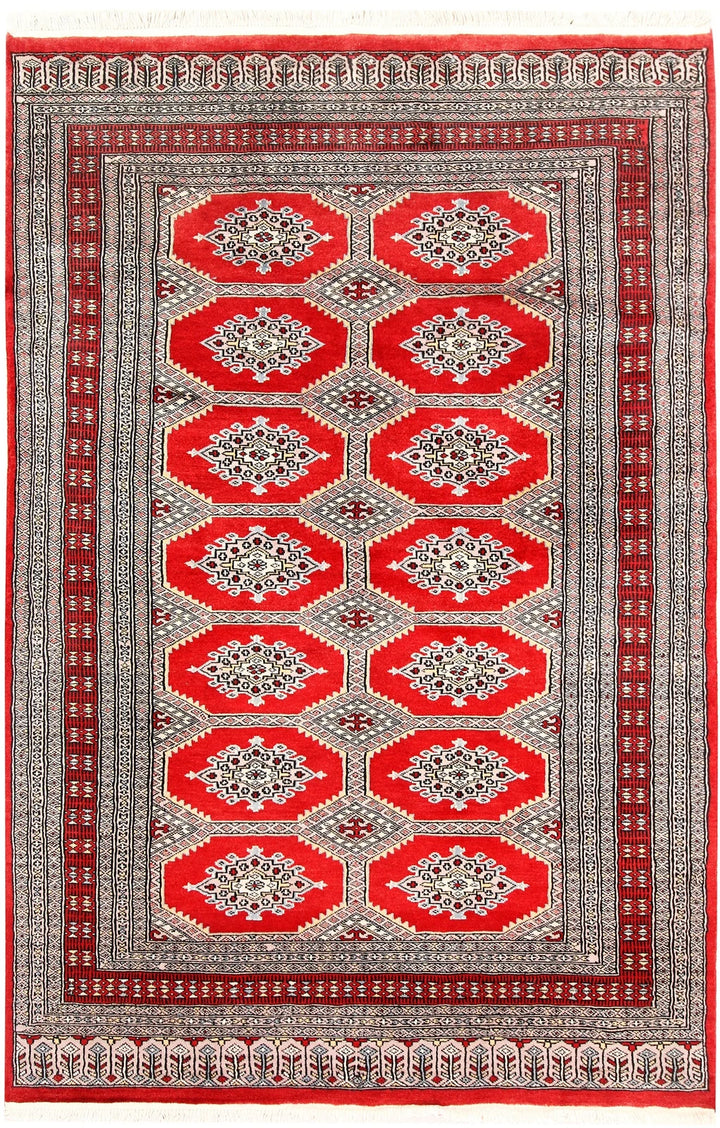 Red Pakistani Jaldar Rug 4' 4" x 6' 6" Hand-Knotted | No. QA87920