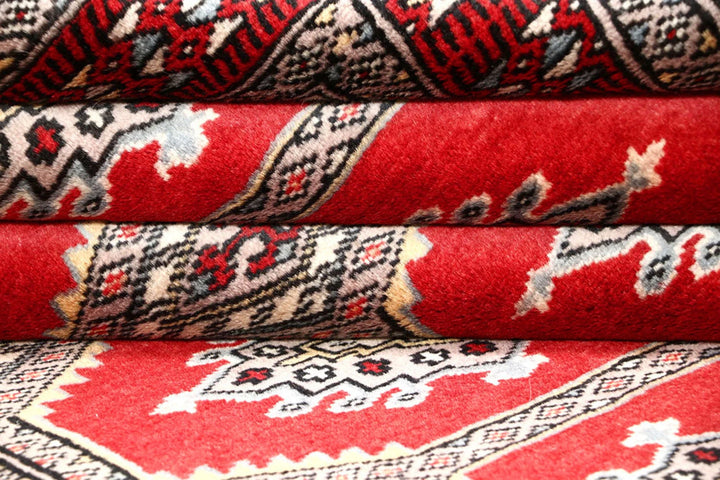 Red Pakistani Jaldar Rug 4' 4" x 6' 6" Hand-Knotted | No. QA87920