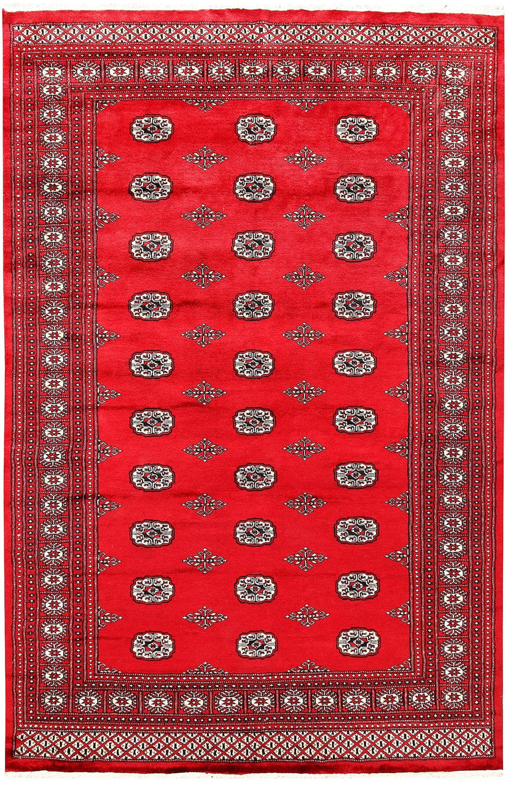 Crimson Pakistani Bokhara Rug 6' 1" x 9' 3" Hand-Knotted | No. QA88043