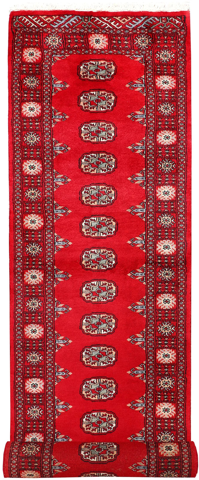 Red Pakistani Bokhara Rug 2' 5" x 10' Hand-Knotted | No. QA88194