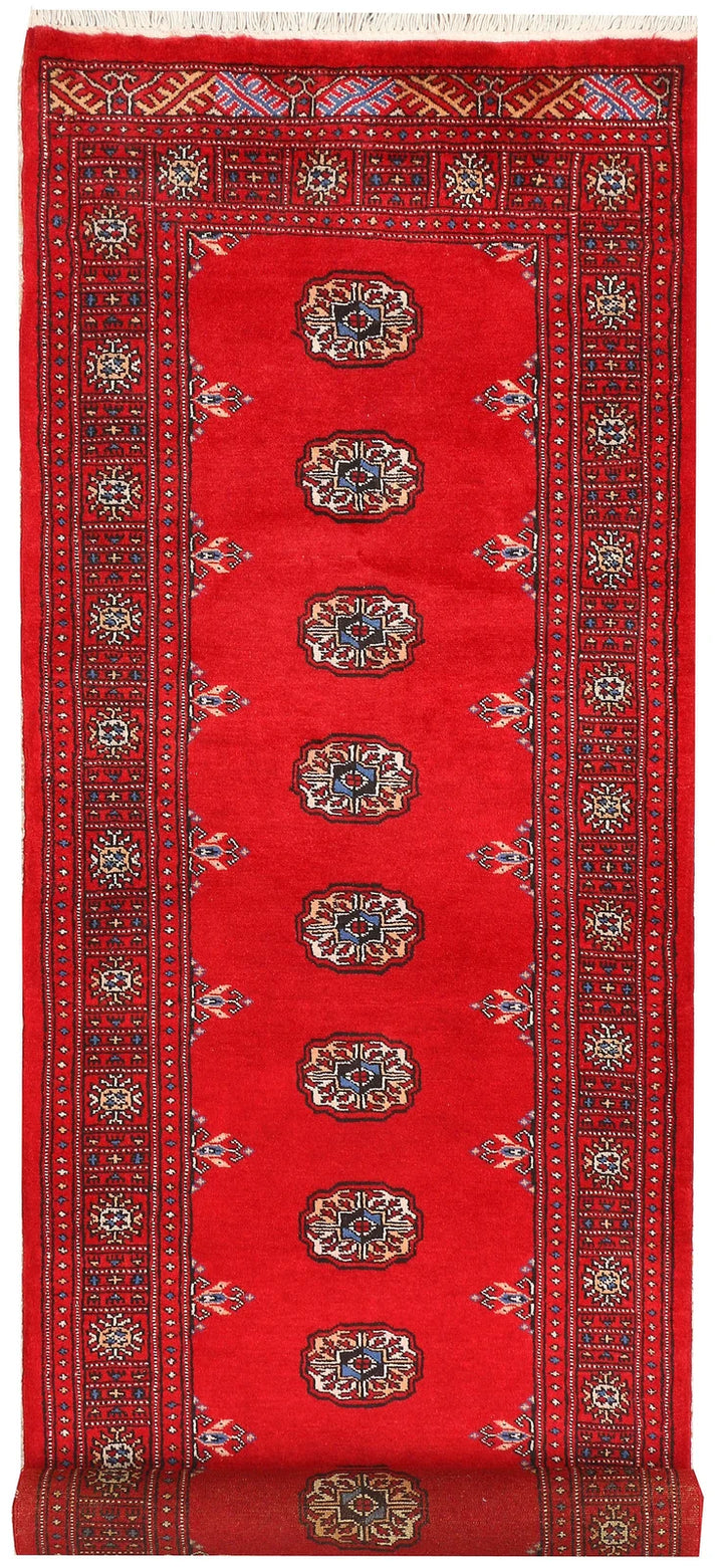 Red Pakistani Bokhara Rug 2' 8" x 9' 4" Hand-Knotted | No. QA88240
