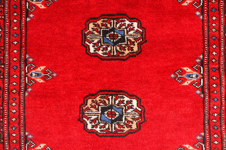 Red Pakistani Bokhara Rug 2' 8" x 9' 4" Hand-Knotted | No. QA88240