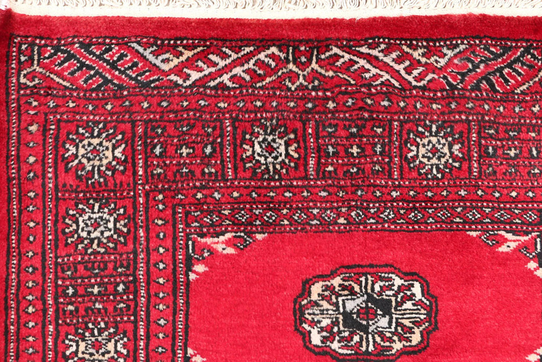 Dark Red Bokhara Rug 2' 8" x 9' 9" Hand-Knotted | No. QA88258