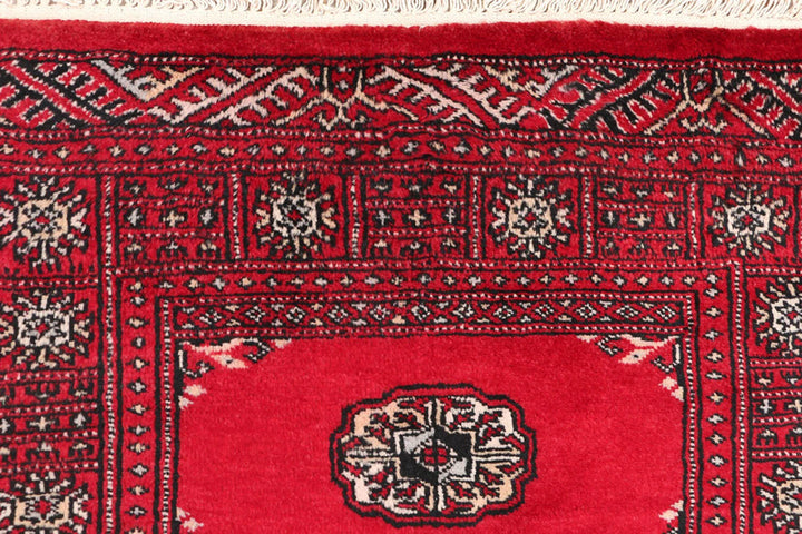 Dark Red Bokhara Rug 2' 8" x 9' 9" Hand-Knotted | No. QA88258