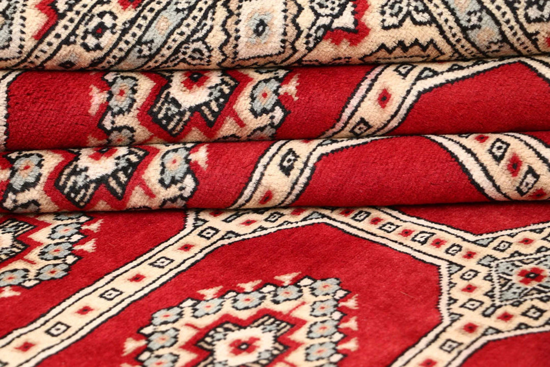 Firebrick Pakistani Jaldar Rug 6' 6" x 7' 9" Hand-Knotted | No. QA88262