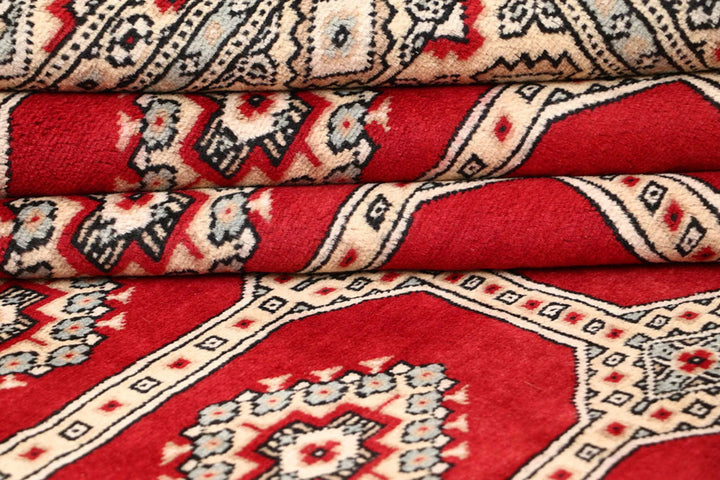 Firebrick Pakistani Jaldar Rug 6' 6" x 7' 9" Hand-Knotted | No. QA88262