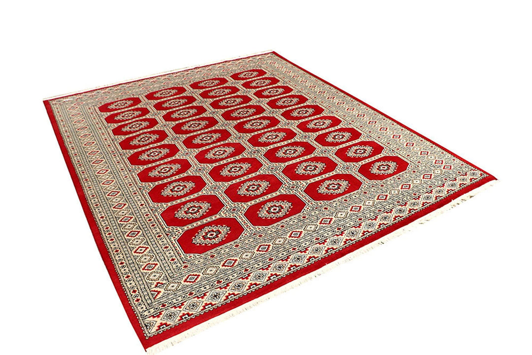 Firebrick Pakistani Jaldar Rug 6' 6" x 7' 9" Hand-Knotted | No. QA88262