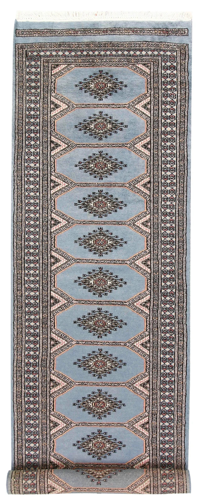 Light Steel Blue Pakistani Jaldar Rug 2' 4" x 8' 10" Hand-Knotted | No. QA88301