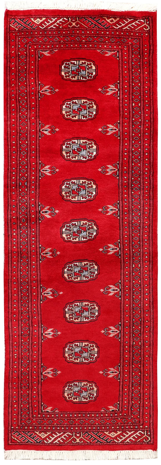 Red Pakistani Bokhara Rug 2' 1" x 6' 1" Hand-Knotted | No. QA88391