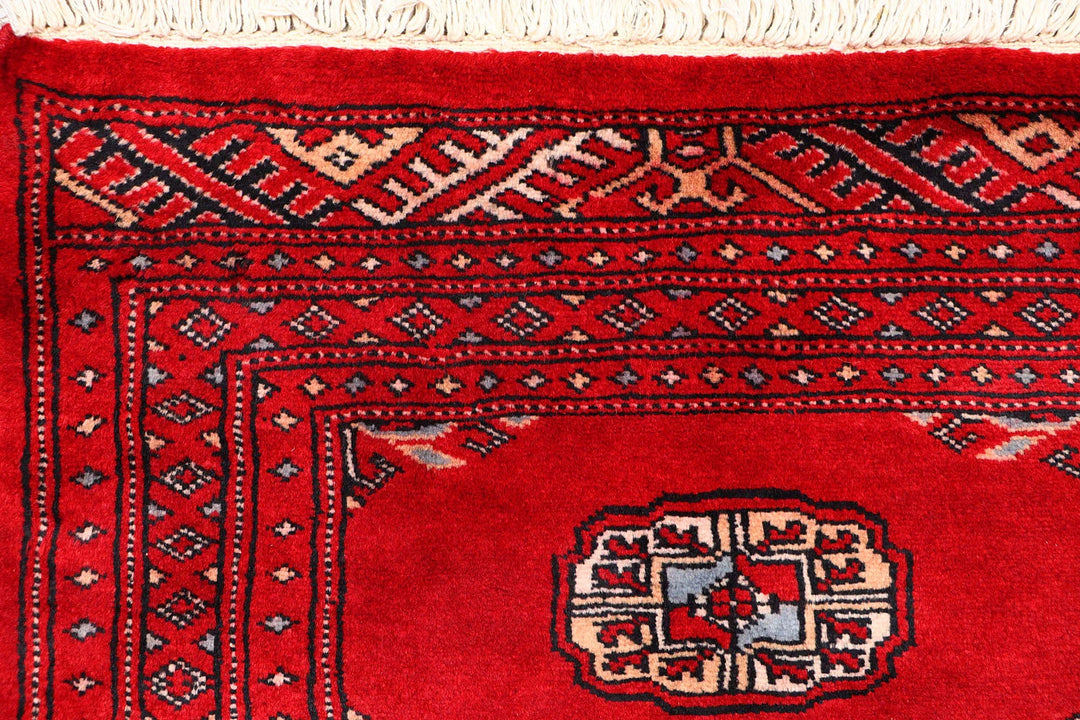 Red Pakistani Bokhara Rug 2' 1" x 6' 1" Hand-Knotted | No. QA88391