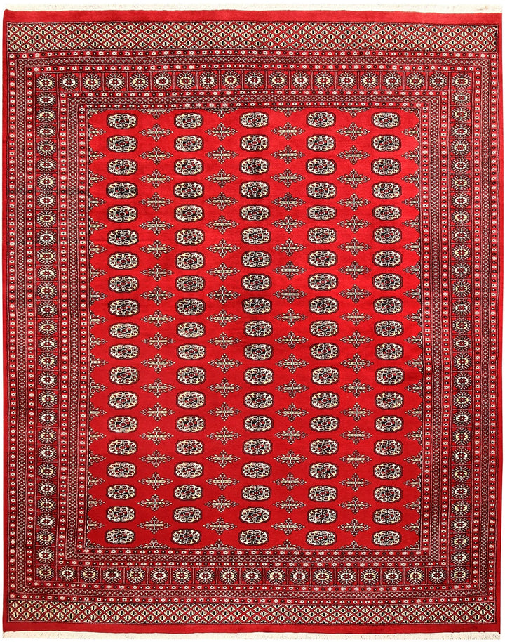 Red Pakistani Bokhara Rug 8' x 10' Hand-Knotted | No. QA88741