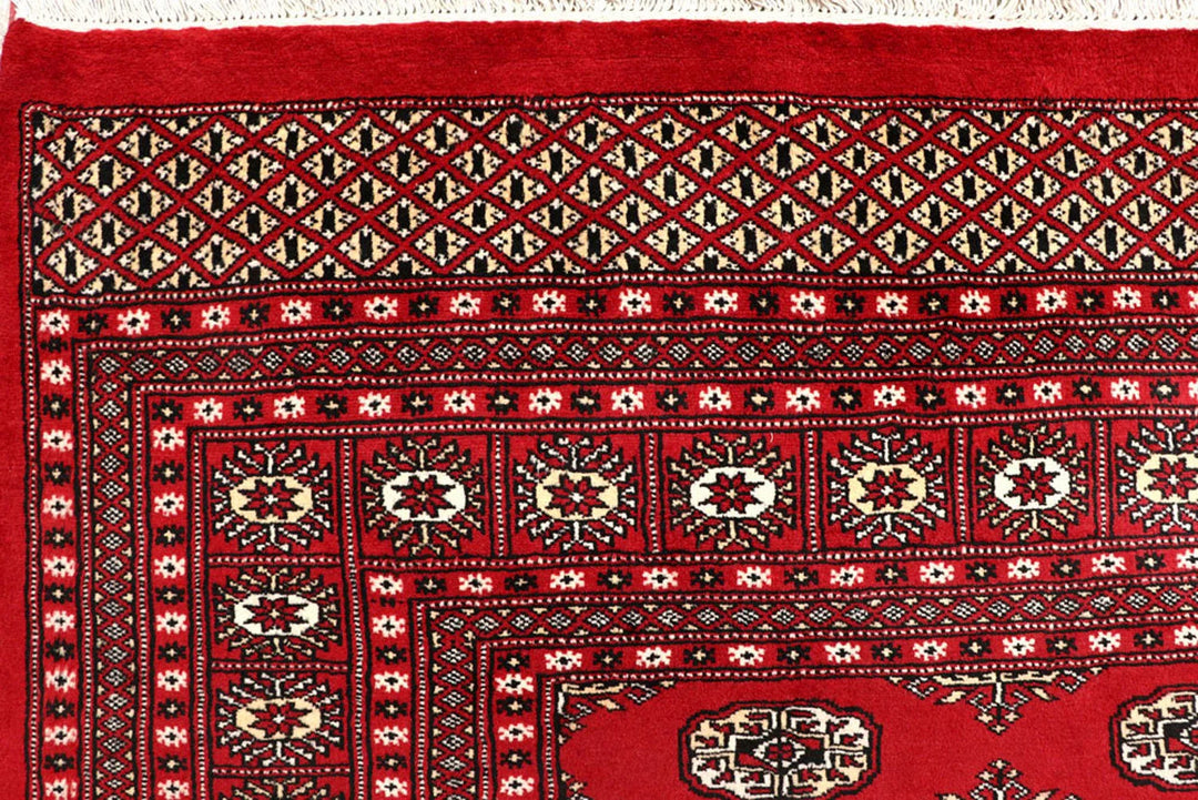 Red Pakistani Bokhara Rug 8' x 10' Hand-Knotted | No. QA88741