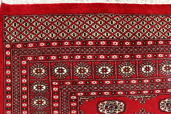 Red Pakistani Bokhara Rug 8' x 10' Hand-Knotted | No. QA88741