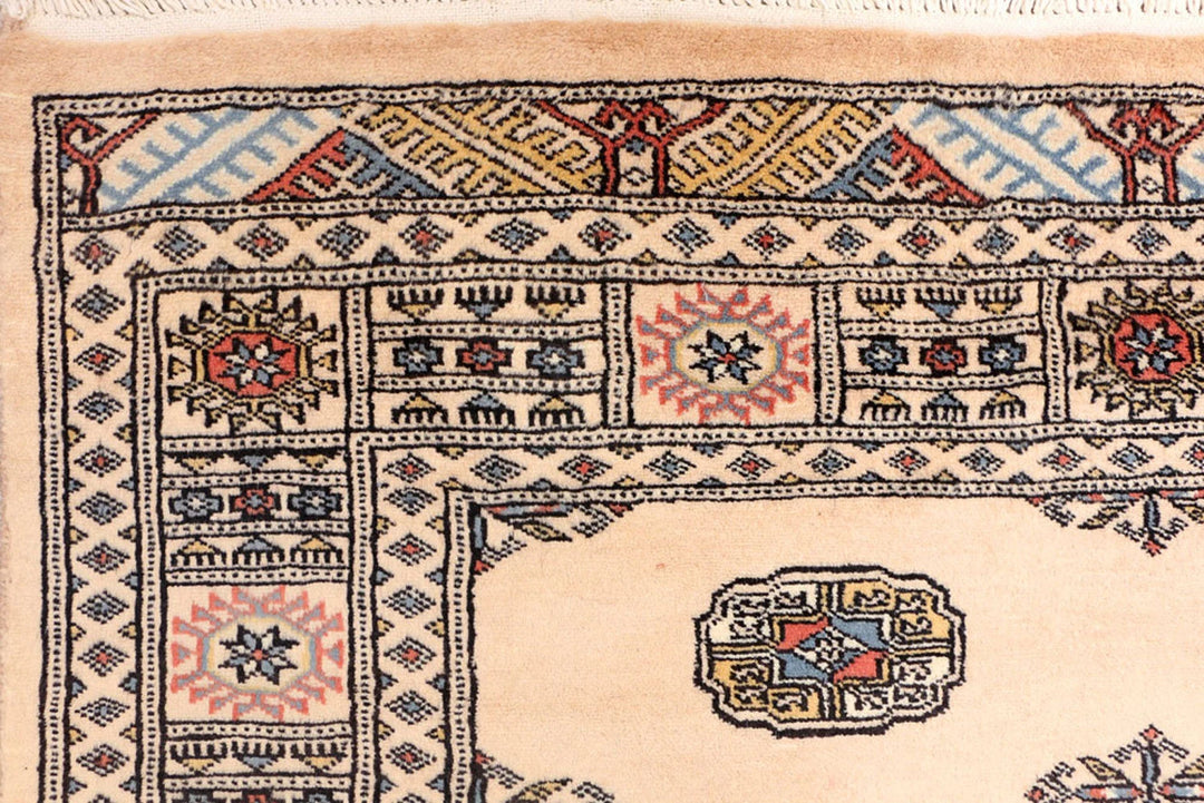 Tan Pakistani Bokhara Rug 4' 2" x 6' 1" Hand-Knotted | No. QA88747