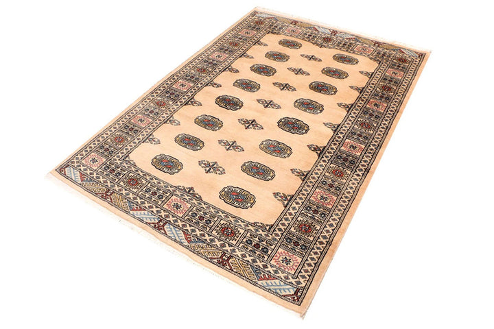 Tan Pakistani Bokhara Rug 4' 2" x 6' 1" Hand-Knotted | No. QA88747