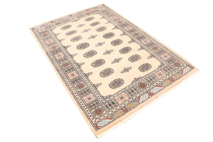 Tan Pakistani Bokhara Rug 4' 2" x 6' 1" Hand-Knotted | No. QA88747